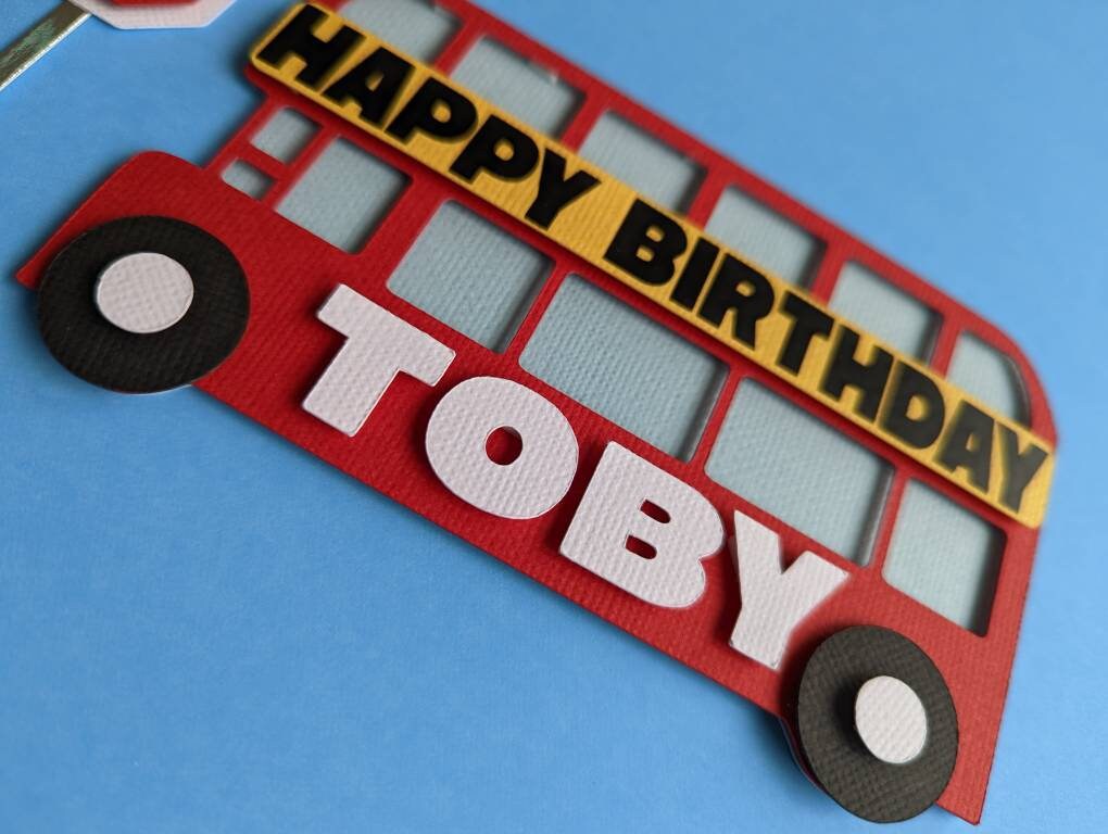 Personalised London bus cake topper