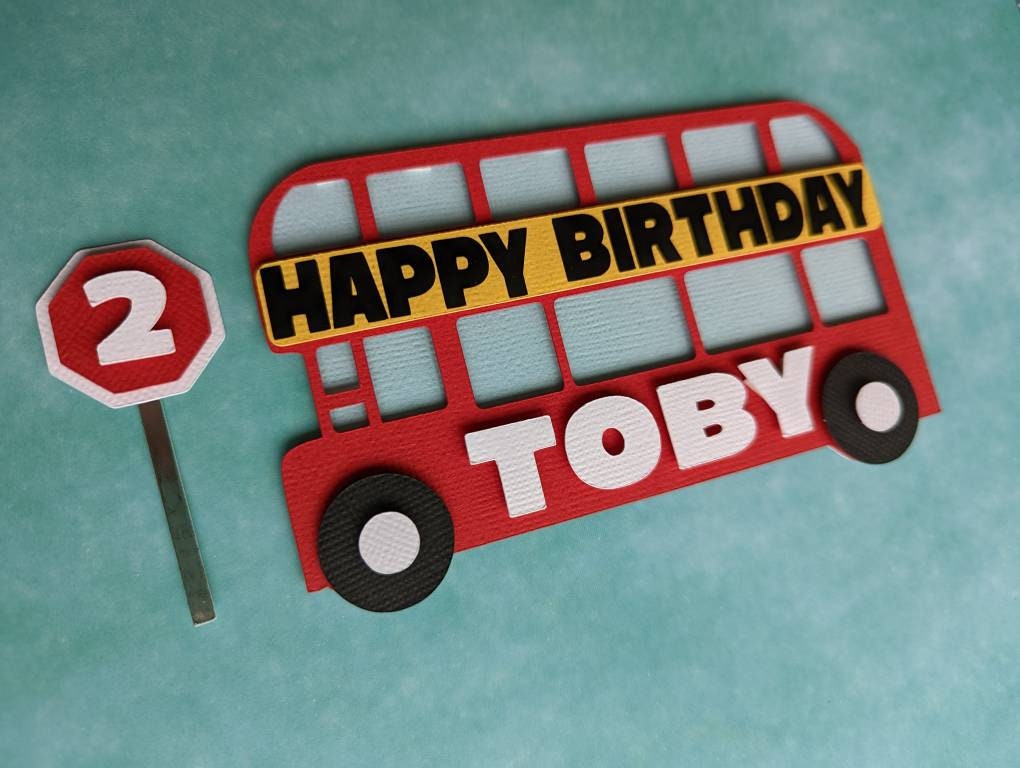 Personalised London bus cake topper
