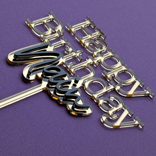 Happy birthday NAME double layer acrylic cake topper