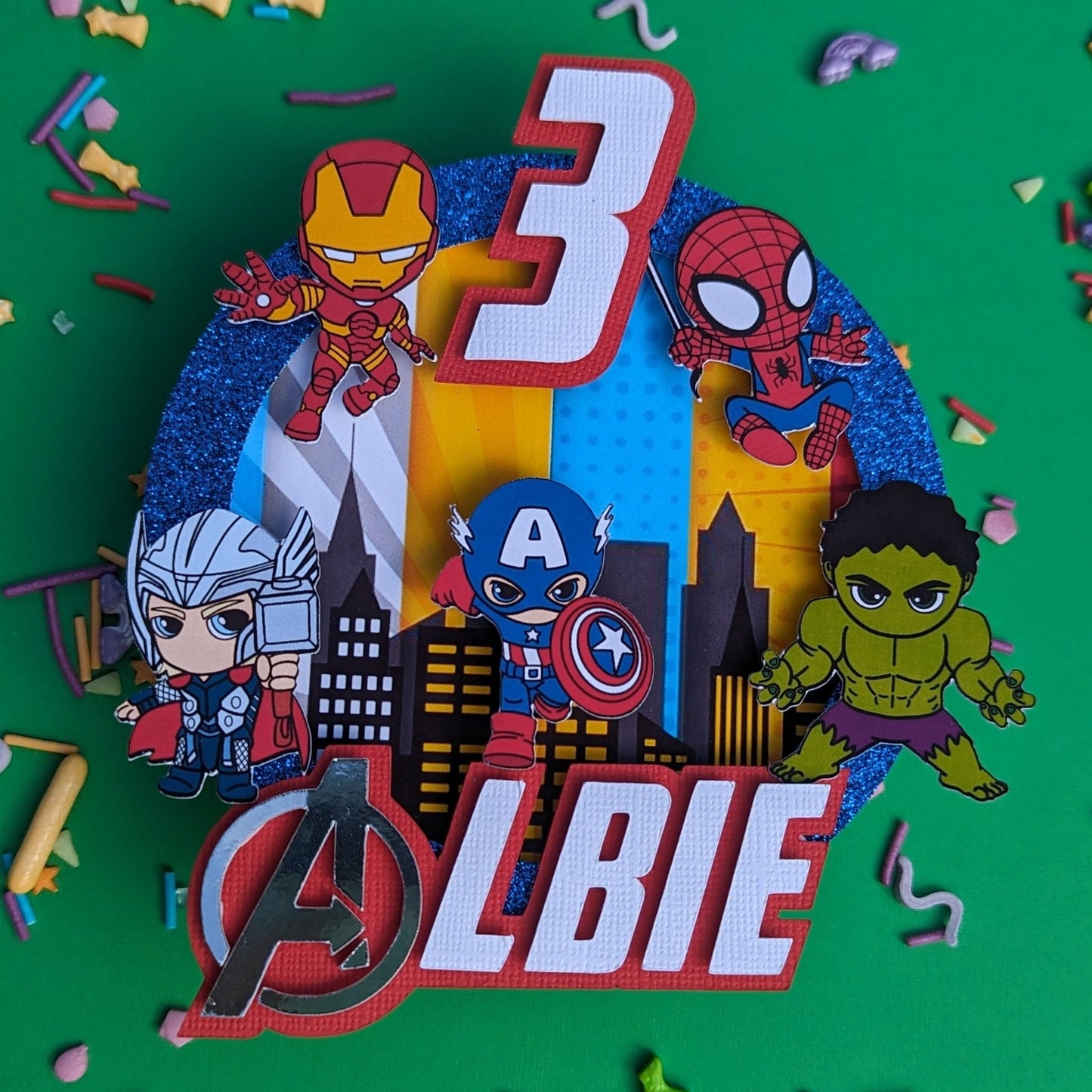 Personalised superhero cake topper
