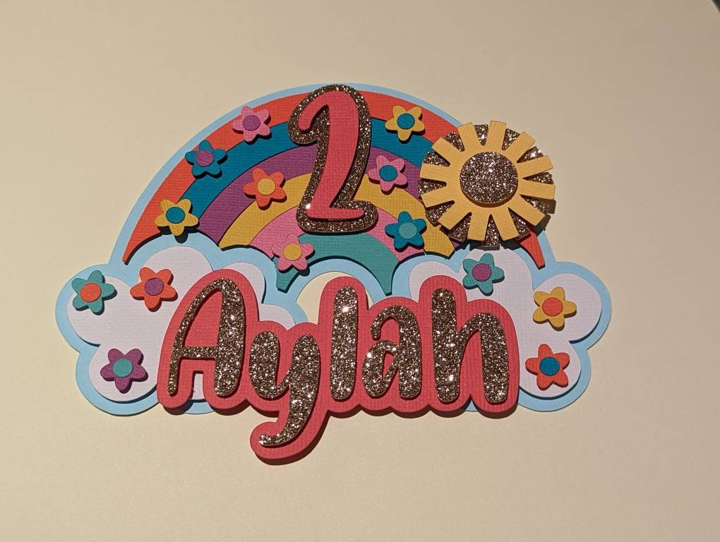 Personalised rainbow cake topper