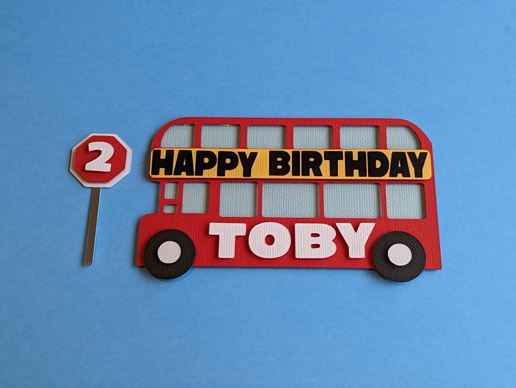 Personalised London bus cake topper