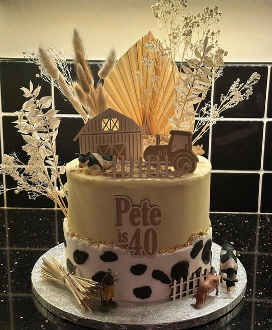 Personalised wooden farm cake topper charm set