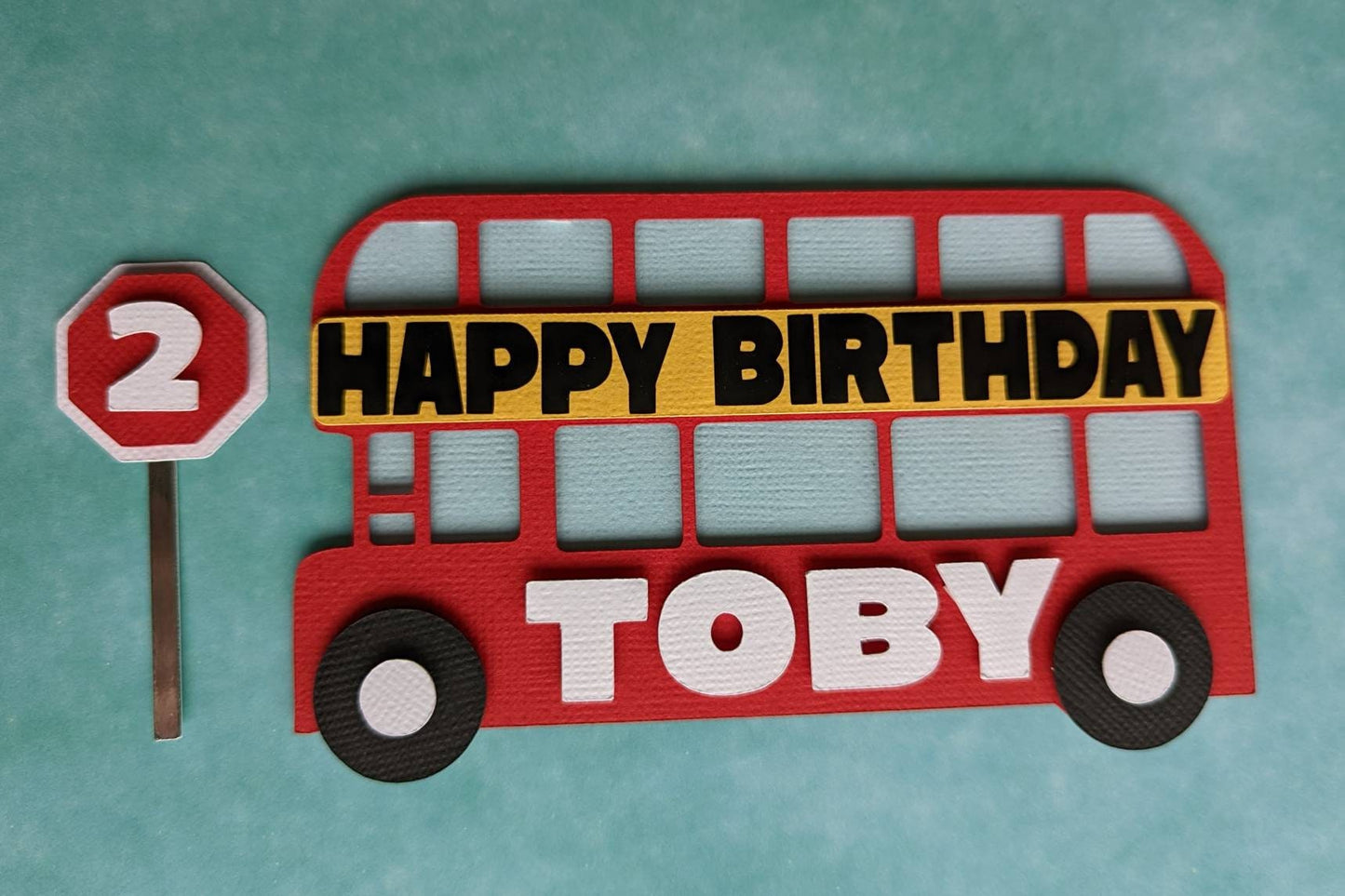 Personalised London bus cake topper