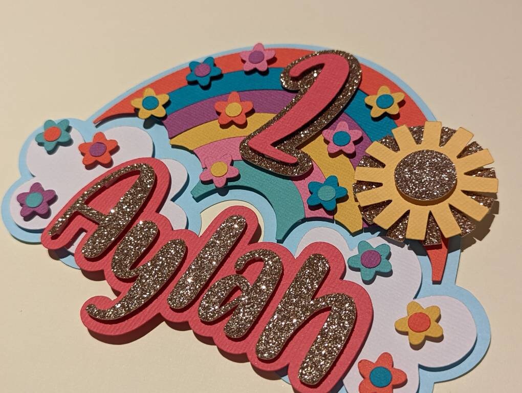 Personalised rainbow cake topper