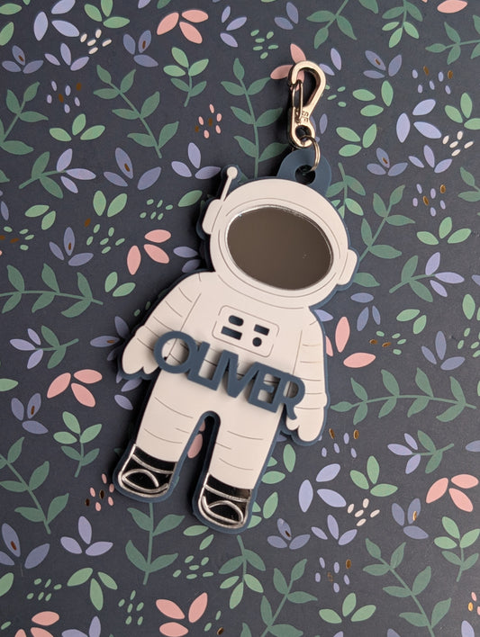 Acrylic Astronaut Space man layered name bag tag with clip