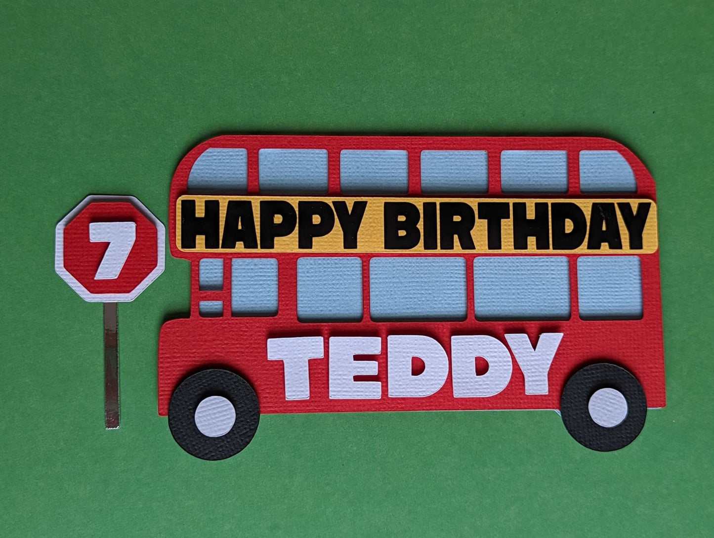 Personalised London bus cake topper