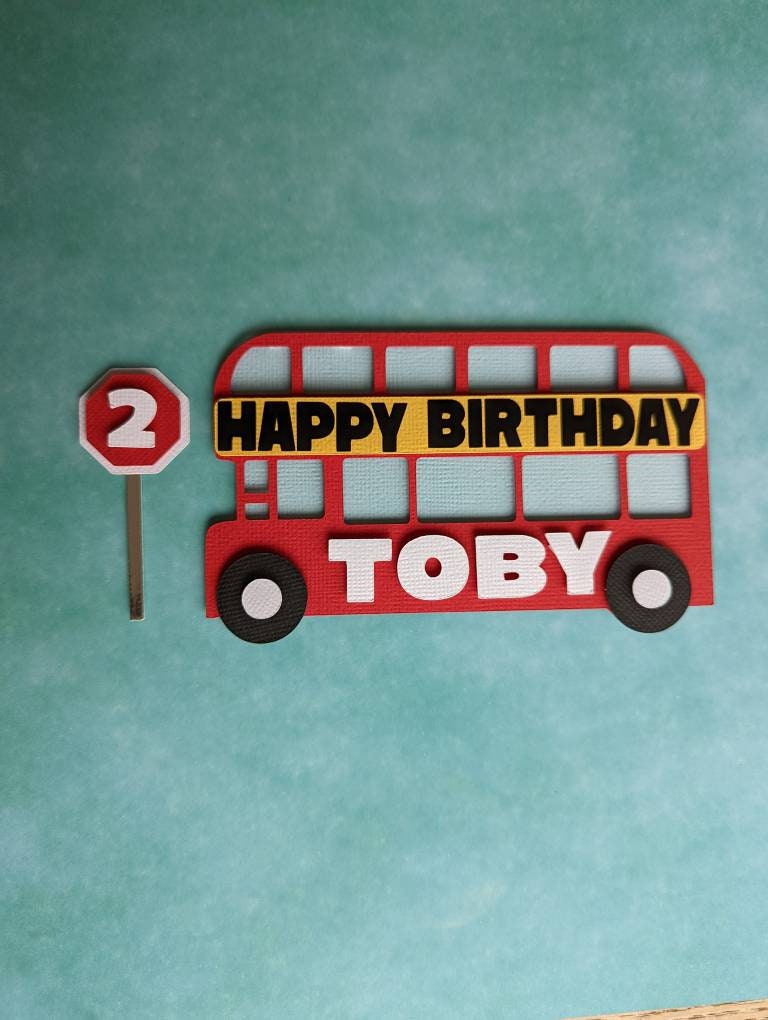 Personalised London bus cake topper