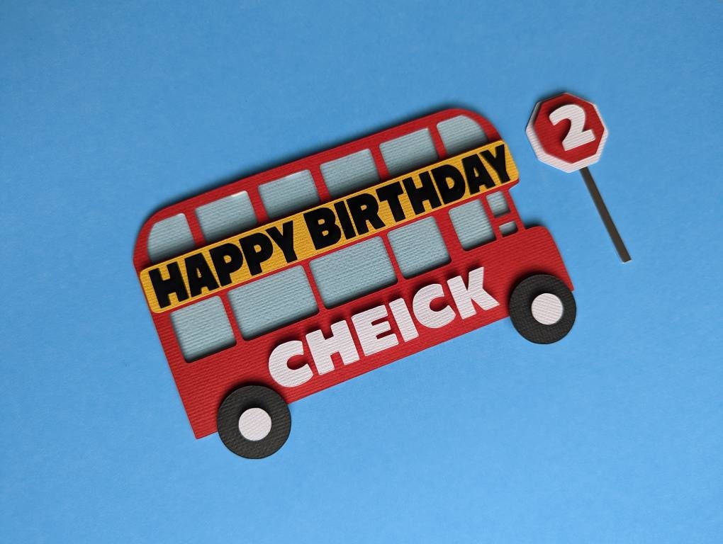 Personalised London bus cake topper