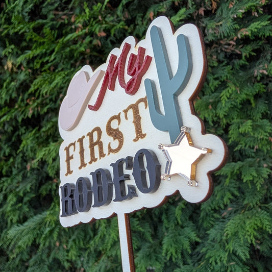 My first rodeo wood & acrylic cake topper