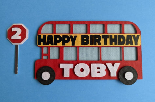 Personalised London bus cake topper