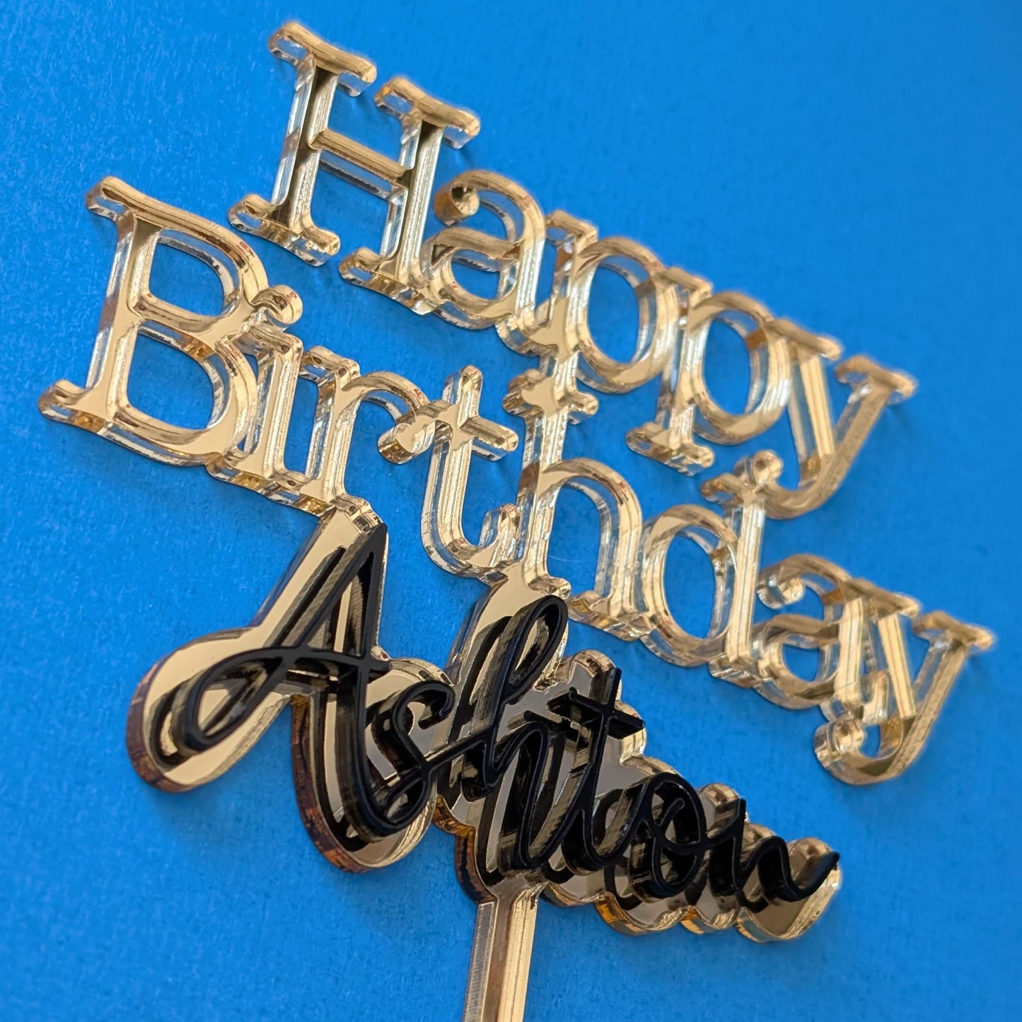 Personalised Happy birthday NAME double layer acrylic cake topper
