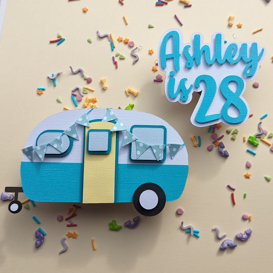 Personalised vintage camper van cake topper