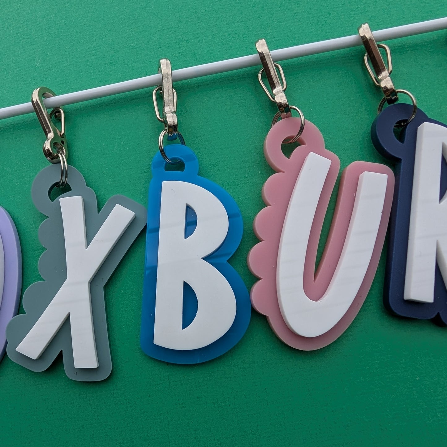 Acrylic layered initial bag tag - scalloped or smooth