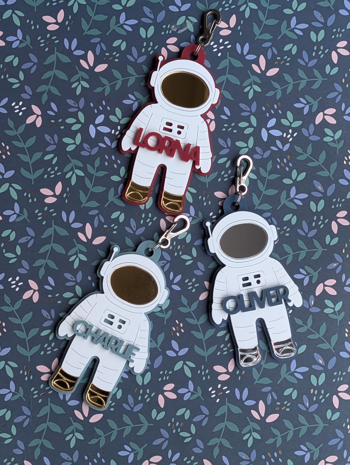 Acrylic Astronaut Space man layered name bag tag with clip