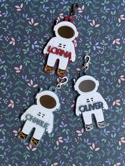 Acrylic Astronaut Space man layered name bag tag with clip