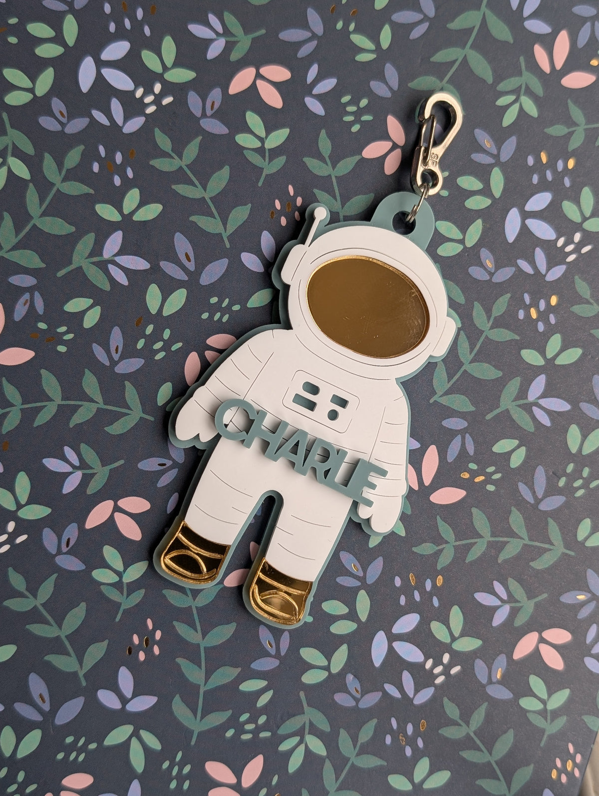 Acrylic Astronaut Space man layered name bag tag with clip