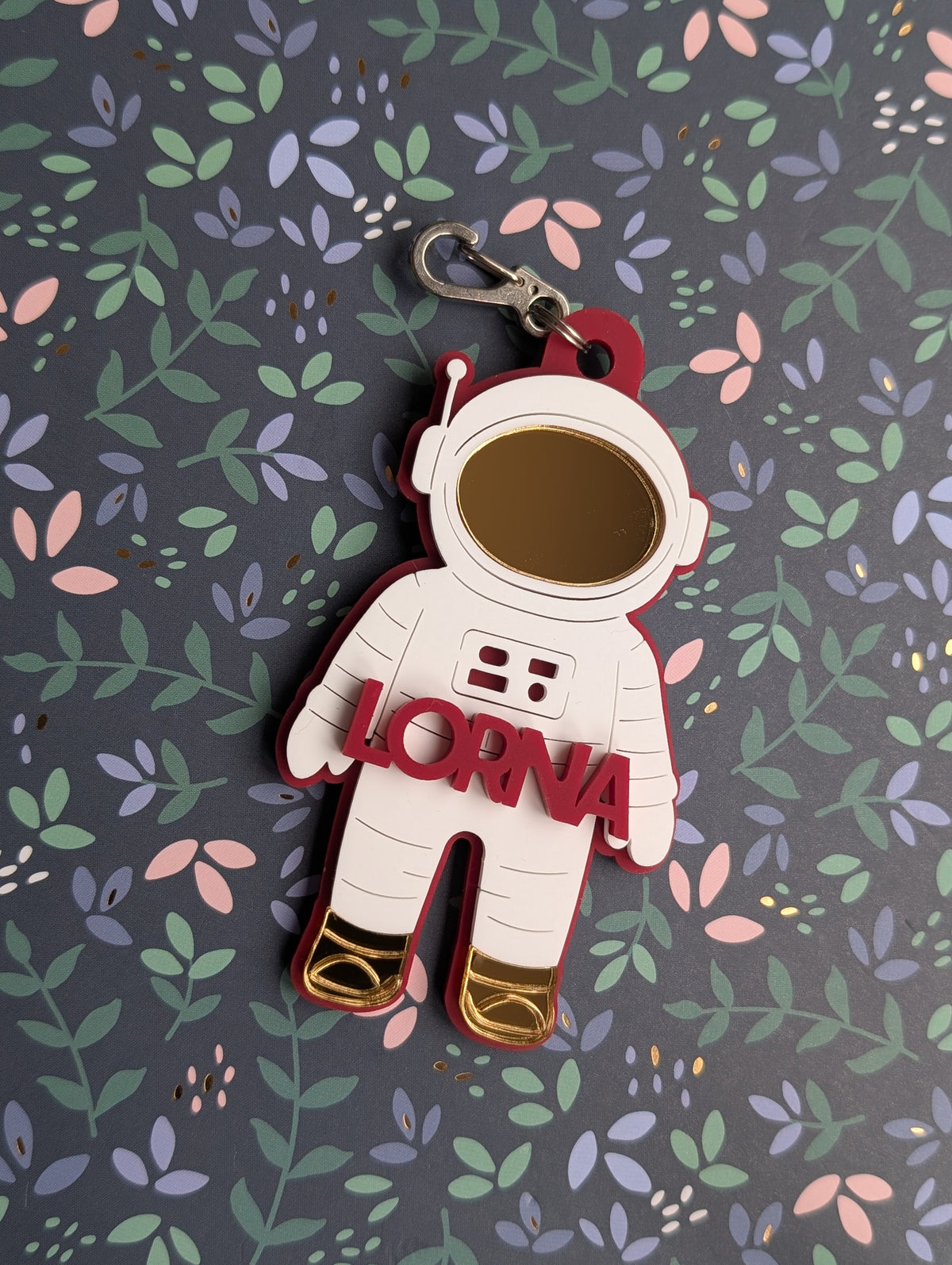 Acrylic Astronaut Space man layered name bag tag with clip