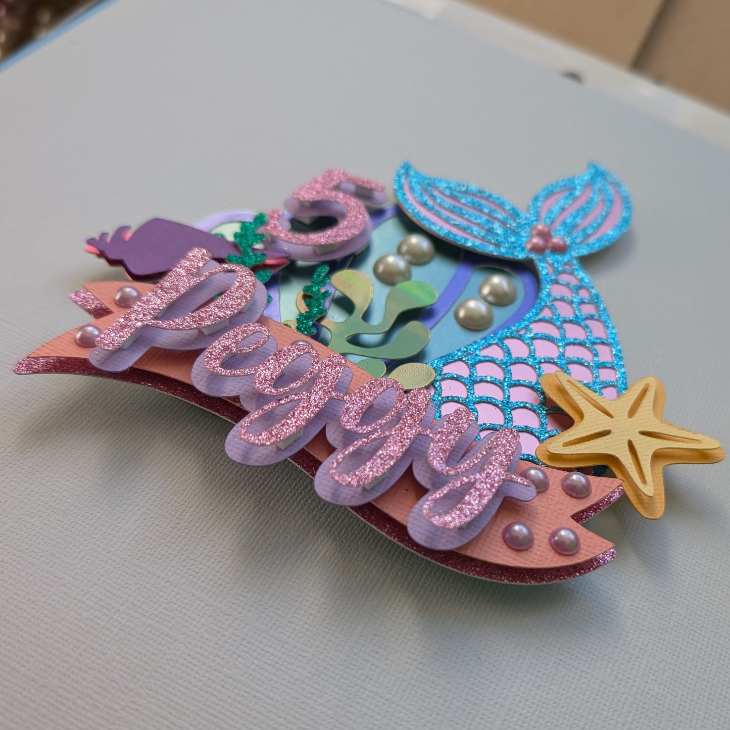 Mermaid sparkle personalised cake topper
