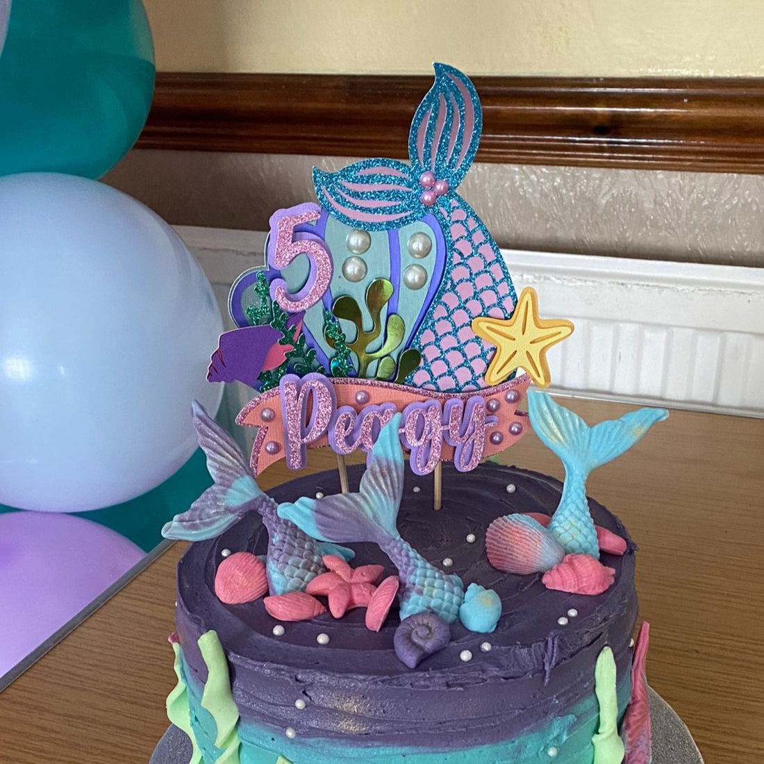 Mermaid sparkle personalised cake topper