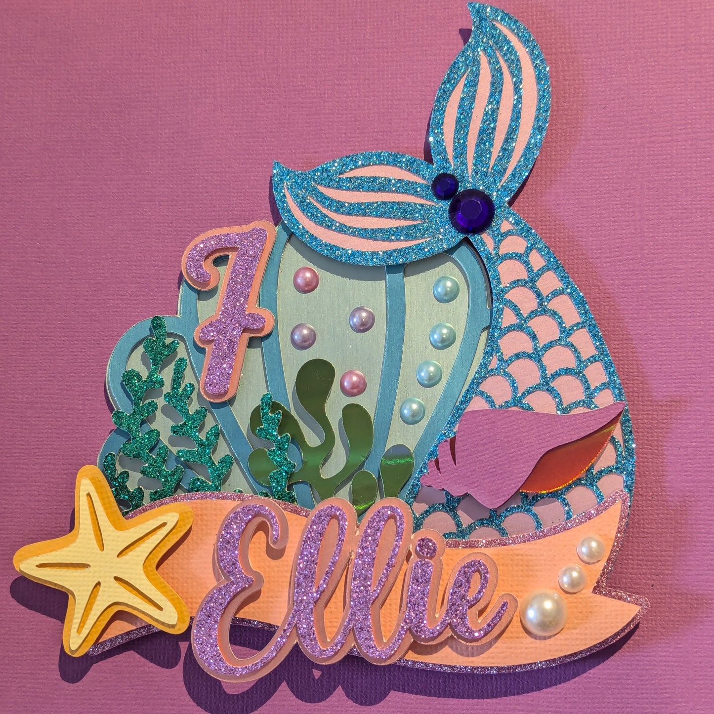 Mermaid sparkle personalised cake topper