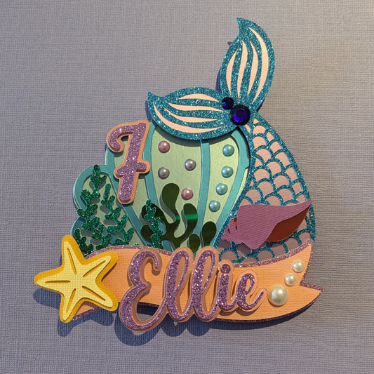 Mermaid sparkle personalised cake topper