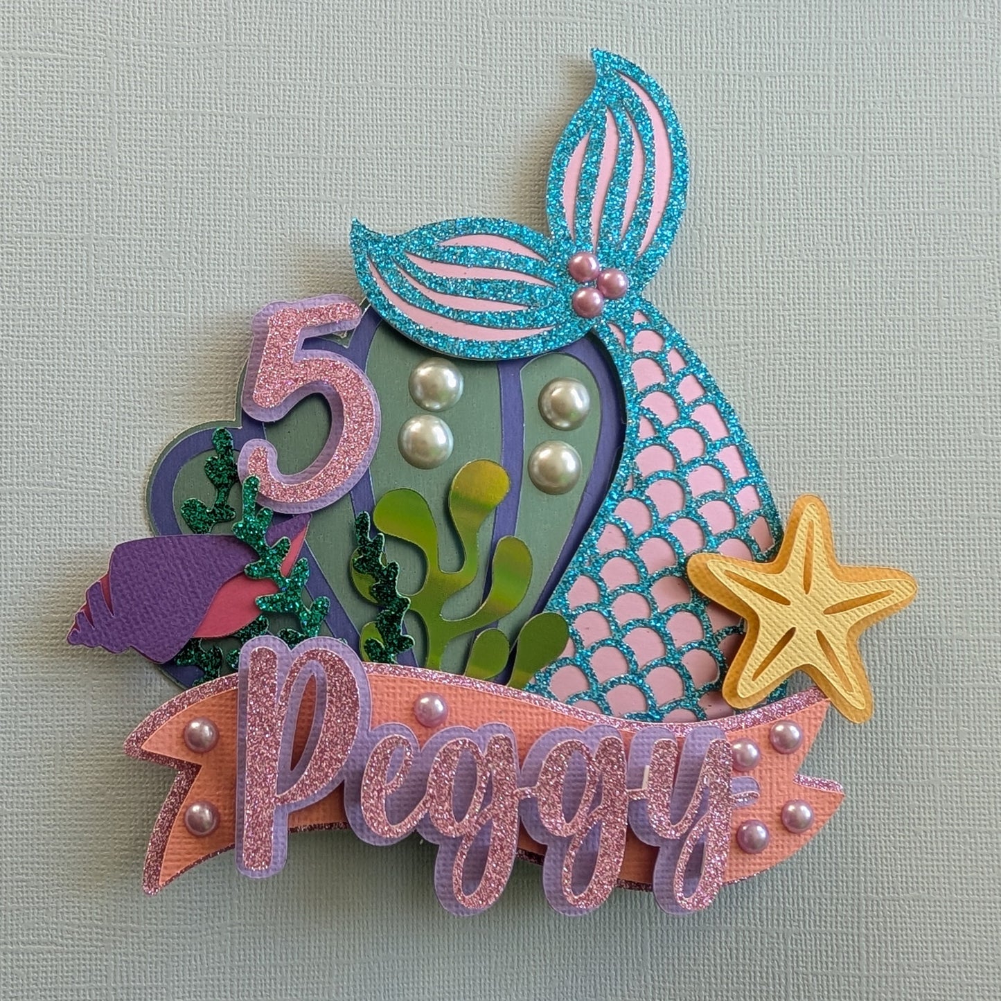 Mermaid sparkle personalised cake topper