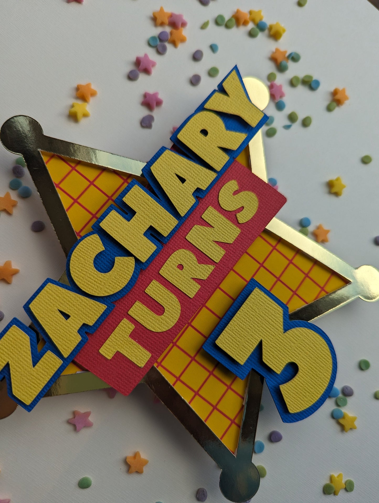 Personalised cowboy sheriff badge cake topper