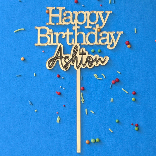 Personalised Happy birthday NAME double layer acrylic cake topper