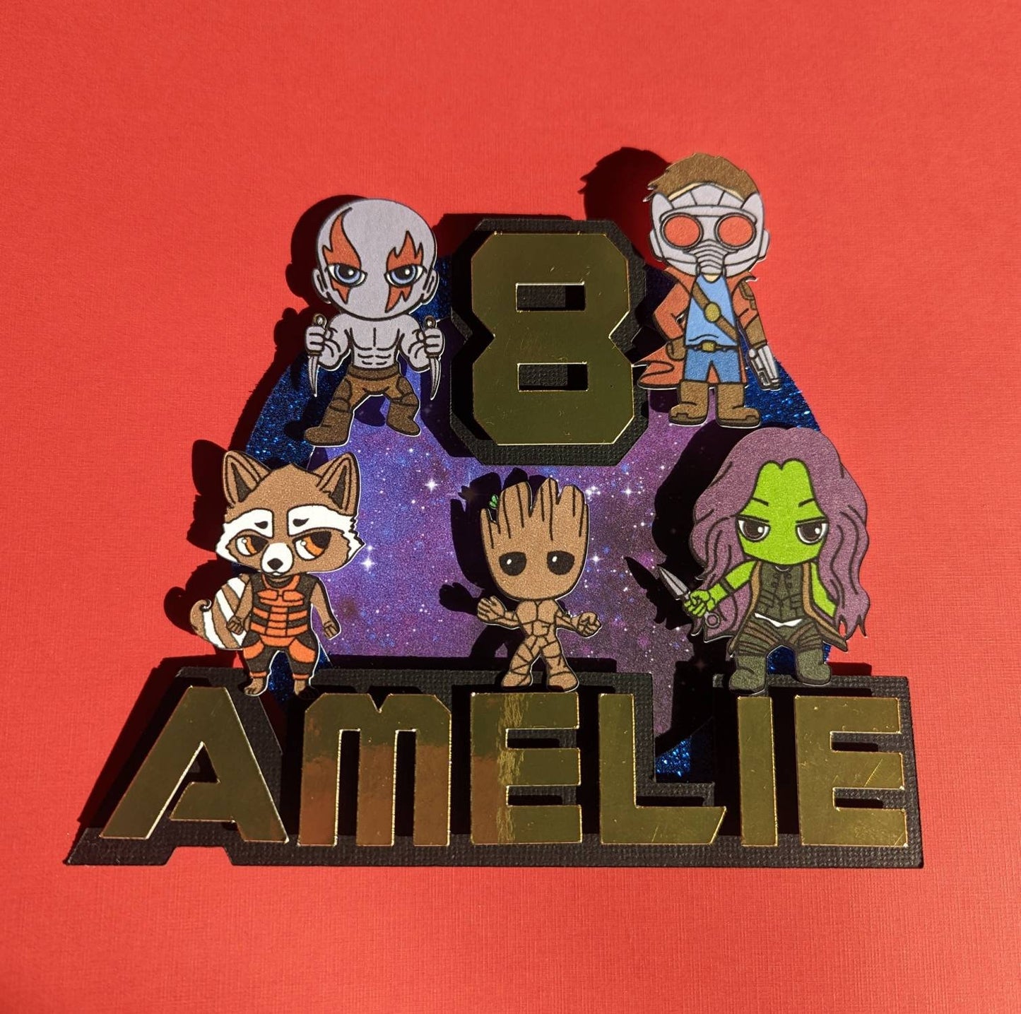 Personalised space superhero cake topper