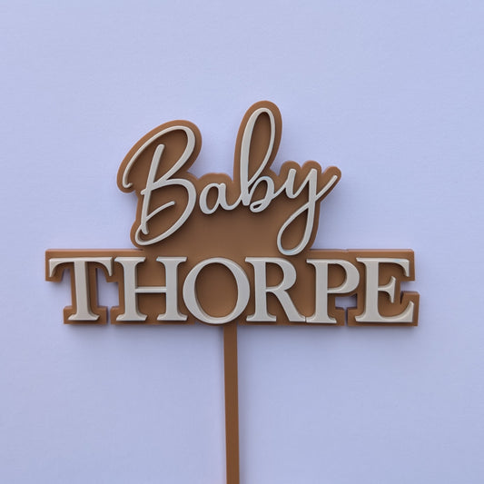 Baby Surname acrylic double layer Cake topper