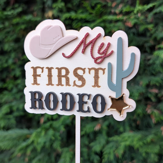 My first rodeo wood & acrylic cake topper