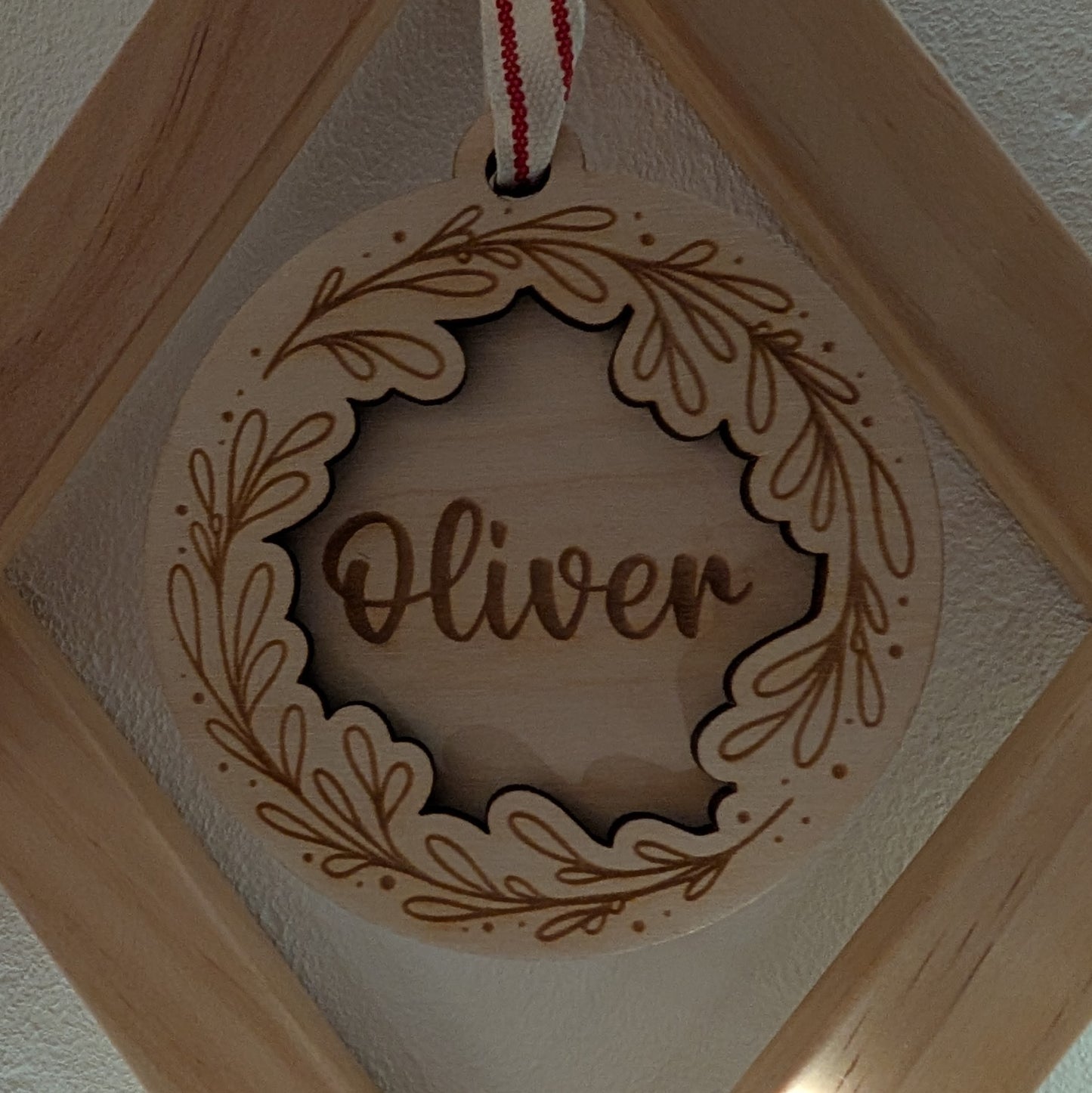Name Mistletoe engraved wooden Christmas ornament