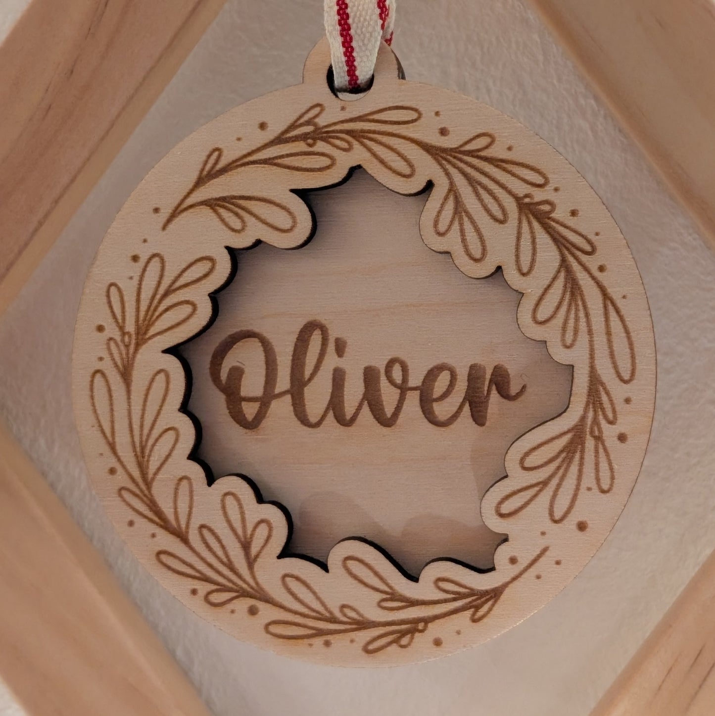 Name Mistletoe engraved wooden Christmas ornament