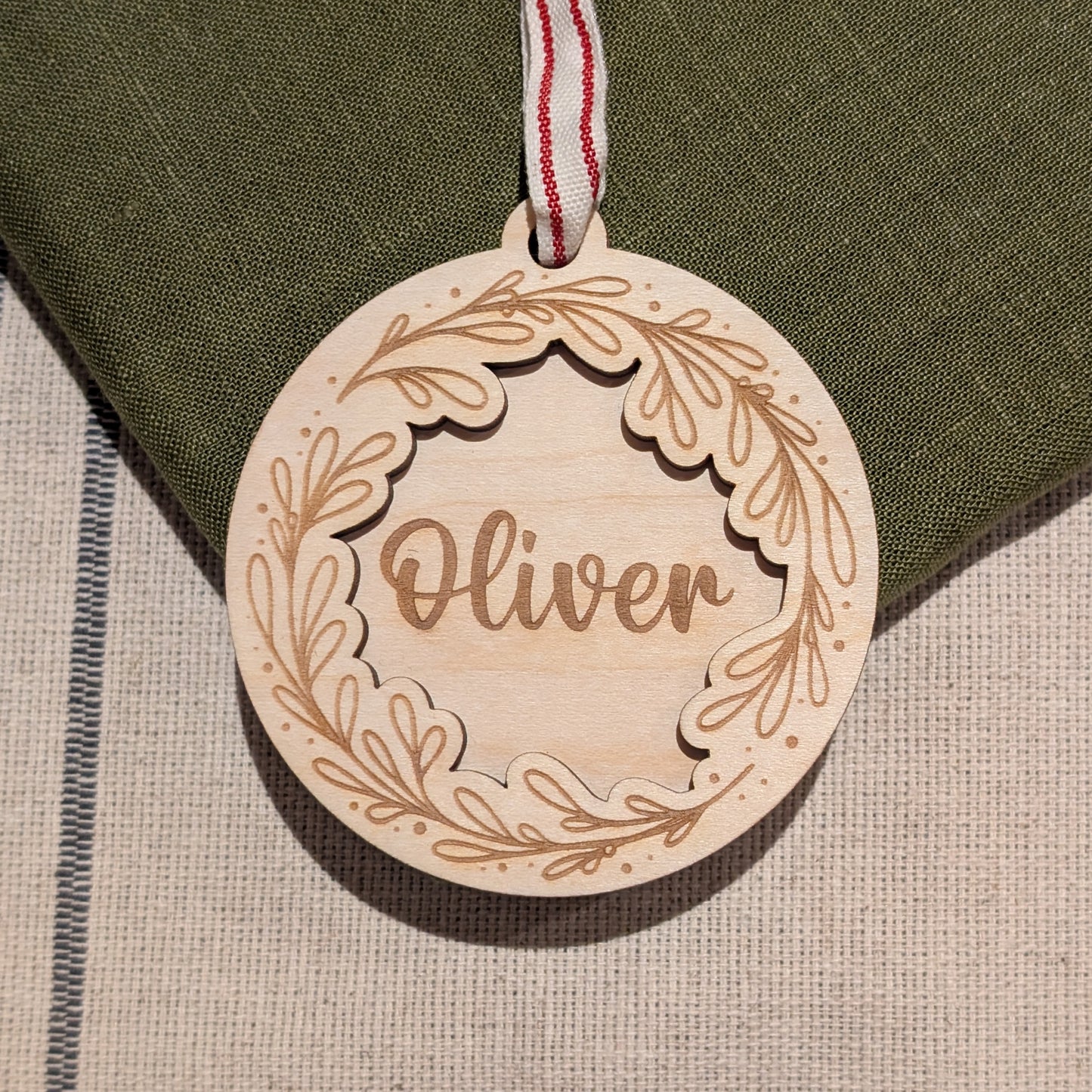 Name Mistletoe engraved wooden Christmas ornament