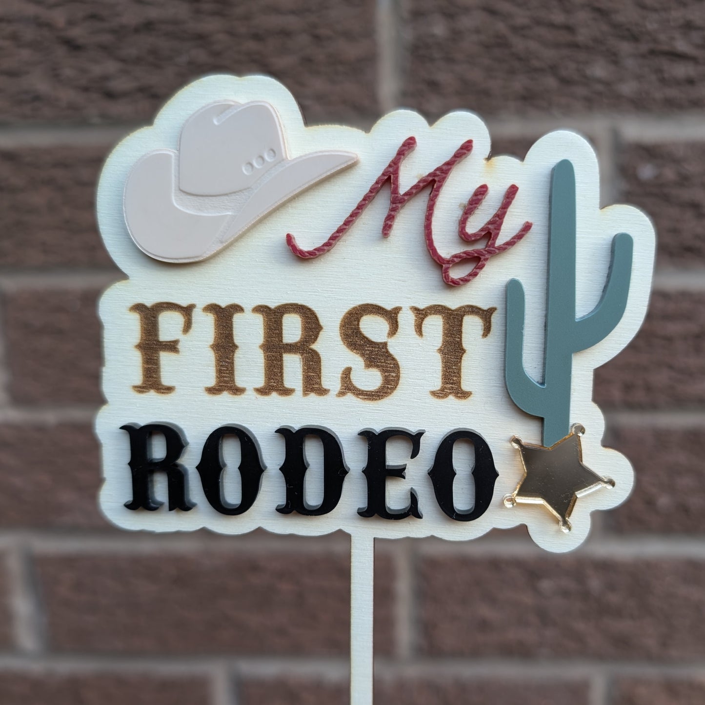 My first rodeo wood & acrylic cake topper