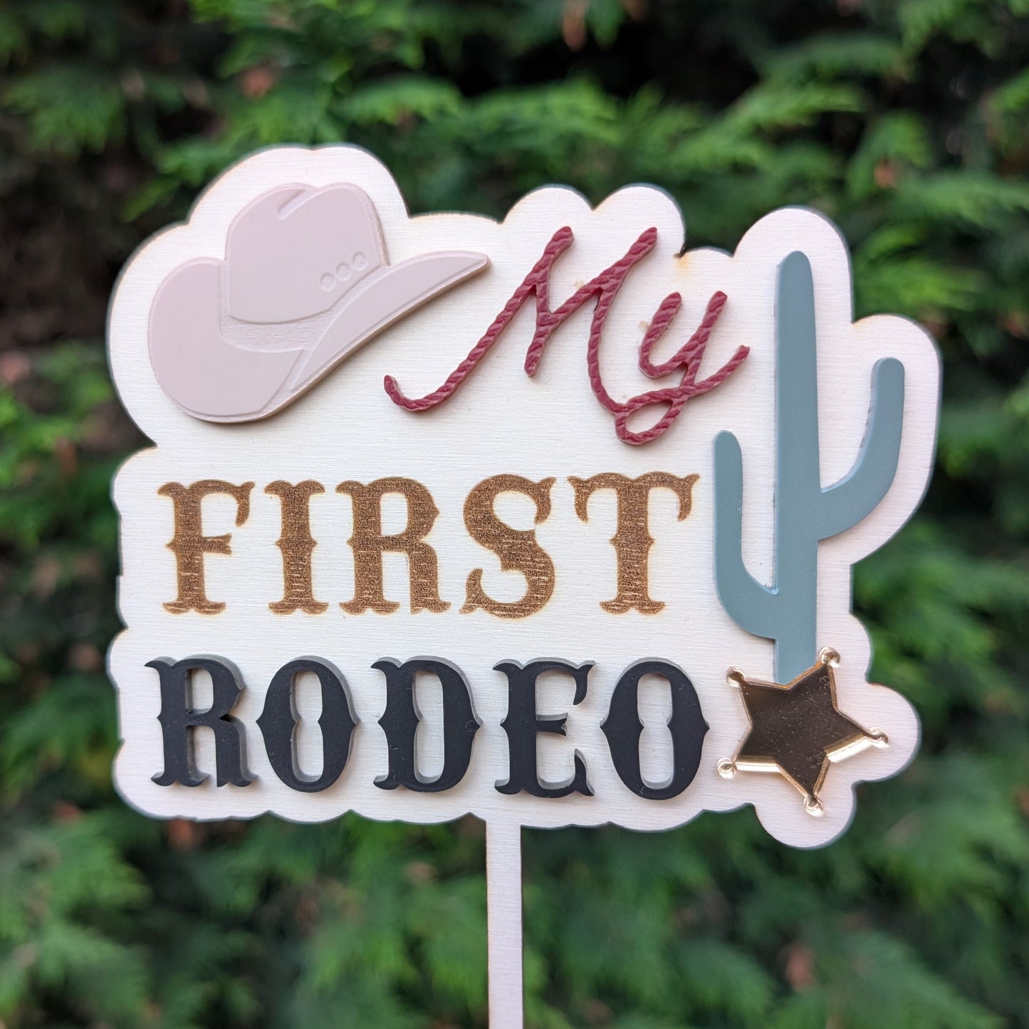 My first rodeo wood & acrylic cake topper