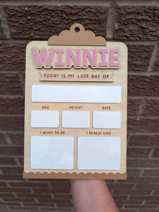 Personalised first day / last day of school board sign